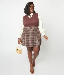 Hayden Plus Size Rust & Navy Tweed Mini Skirt Trending