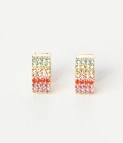 FAME Accessories Rainbow Rhinestone Dainty Hoop Earrings