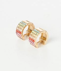 FAME Accessories Rainbow Rhinestone Dainty Hoop Earrings