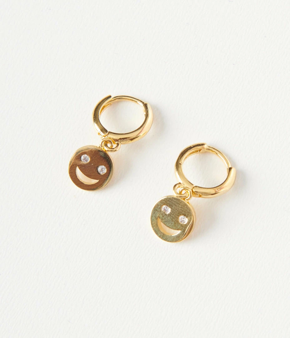 FAME Accessories Gold Happy Face Dainty Hoop Earrings Jewelry