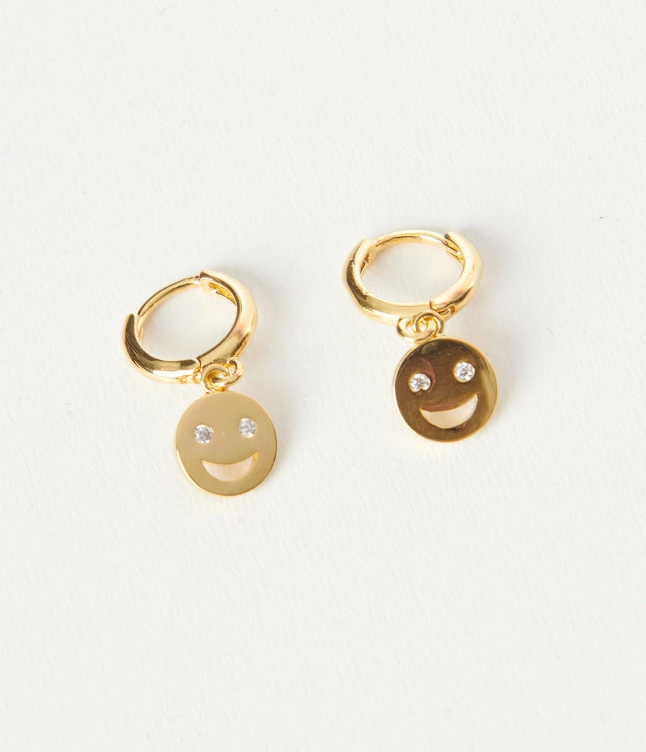 FAME Accessories Gold Happy Face Dainty Hoop Earrings Jewelry