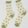 Ana Accessories Green Ditsy Daisy Sheer Crew Socks