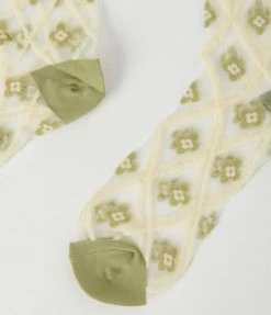 Ana Accessories Green Ditsy Daisy Sheer Crew Socks