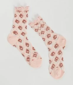 Ana Accessories Pink Ditsy Daisy Sheer Crew Socks