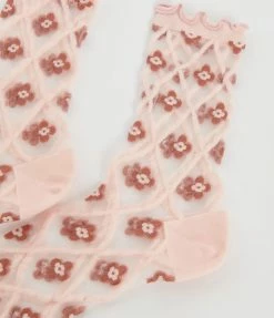 Ana Accessories Pink Ditsy Daisy Sheer Crew Socks