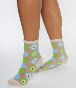Anarchy Street Blue & Green Floral Diamond Crew Socks Accessories