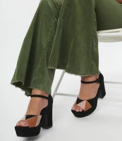 Demfon International (Chelsea Crew) Chelsea Crew Black Suede Quilted Peep Toe Platform Heels