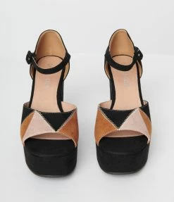 Demfon International (Chelsea Crew) Chelsea Crew Black Suede Quilted Peep Toe Platform Heels