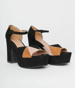 Demfon International (Chelsea Crew) Chelsea Crew Black Suede Quilted Peep Toe Platform Heels