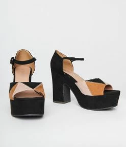 Demfon International (Chelsea Crew) Chelsea Crew Black Suede Quilted Peep Toe Platform Heels