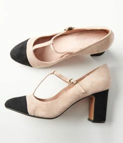 Demfon International (Chelsea Crew) Shoes Chelsea Crew Nude Suede T-Strap Oasis Heels