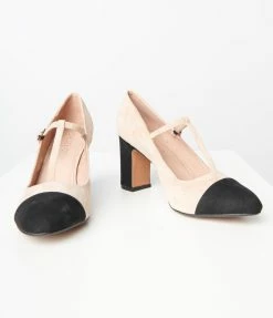 Demfon International (Chelsea Crew) Shoes Chelsea Crew Nude Suede T-Strap Oasis Heels