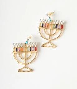 Pannee Rhinestone Menorah Drop Earrings