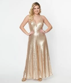 Rebel Love Clothing Champagne Sequin Limelight Jumpsuit