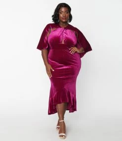 Rebel Love Clothing Plus Size Fuchsia Velvet Chateau Dress