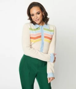 Collectif (Bright & Beautiful) Clothing Bright & Beautiful Rainbow Stripe Lucy Cardigan
