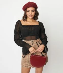 Collectif Black Chiffon Ruched Agnes Blouse New Arrivals!