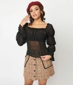 Collectif Black Chiffon Ruched Agnes Blouse New Arrivals!