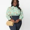 Unique Vintage Plus Size Green Stripe & Peaches Gwen Blouse Clothing