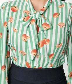 Clothing Unique Vintage Green Stripe & Peaches Gwen Blouse