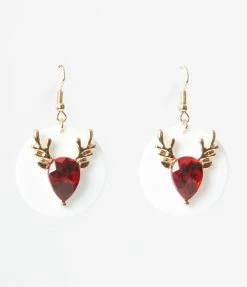 Anarchy Street Accessories Red Rhinestone Reindeer Drop Earrings