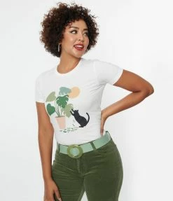 Threadless (Skinny Corp/Steven Rhodes) Cat & Plant Fitted Graphic Tee