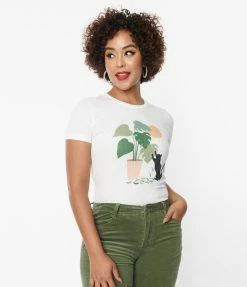 Threadless (Skinny Corp/Steven Rhodes) Cat & Plant Fitted Graphic Tee