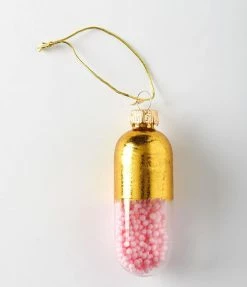 One Hundred 80 Degrees Gold & Pink Pill Glass Ornament Accessories