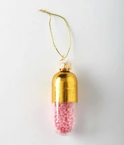 One Hundred 80 Degrees Gold & Pink Pill Glass Ornament Accessories