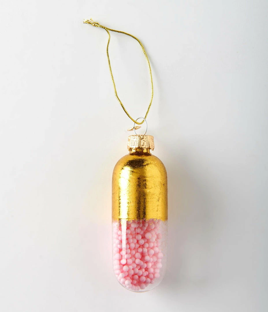 One Hundred 80 Degrees Gold & Pink Pill Glass Ornament Accessories