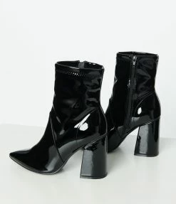 Qupid Black Patent Leatherette Ankle Boots Shoes