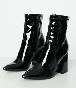 Qupid Black Patent Leatherette Ankle Boots Shoes