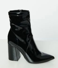 Qupid Black Patent Leatherette Ankle Boots Shoes