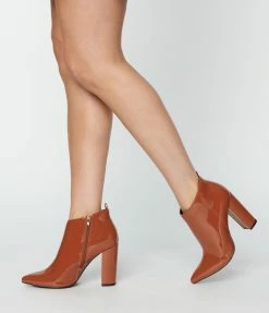 Qupid Shoes Rust Patent Leatherette Booties