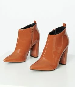 Qupid Shoes Rust Patent Leatherette Booties
