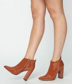 Qupid Shoes Rust Patent Leatherette Booties