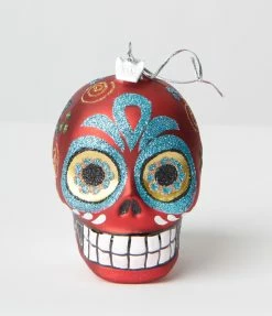 Kurt Adler Red Sugar Skull Glass Ornament