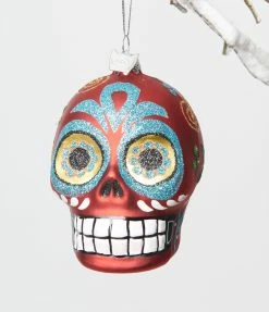 Kurt Adler Red Sugar Skull Glass Ornament