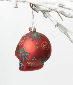 Kurt Adler Red Sugar Skull Glass Ornament