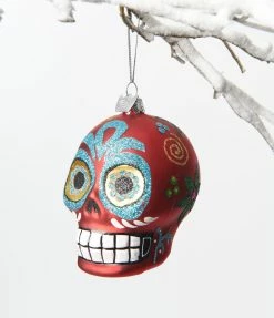 Kurt Adler Red Sugar Skull Glass Ornament