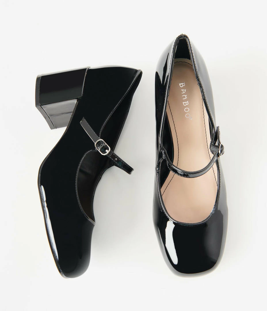 Verona Collection Black Patent Leatherette Mary Jane Heels Shoes
