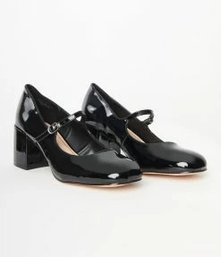 Verona Collection Black Patent Leatherette Mary Jane Heels Shoes