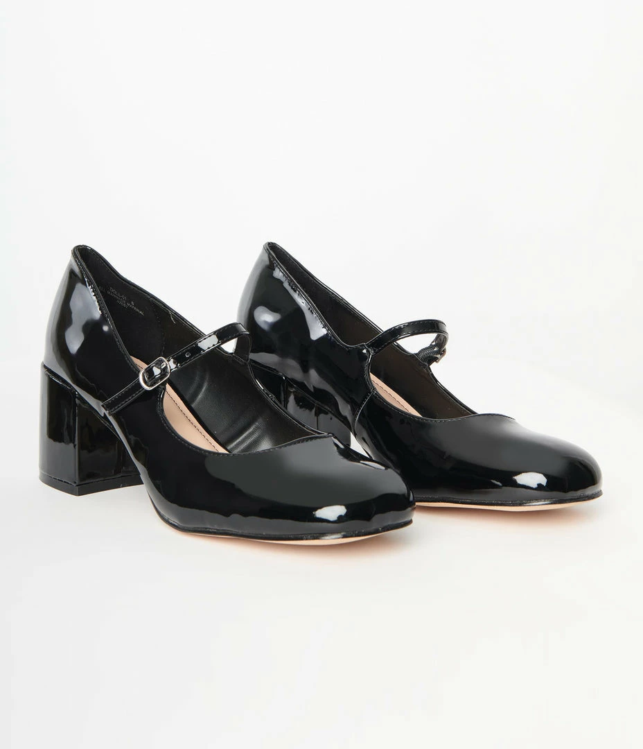 Verona Collection Black Patent Leatherette Mary Jane Heels Shoes