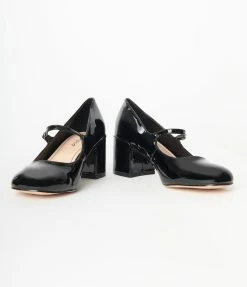 Verona Collection Black Patent Leatherette Mary Jane Heels Shoes