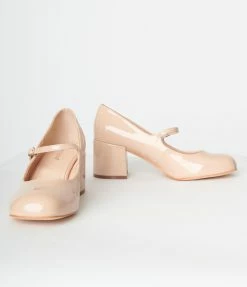 Verona Collection Nude Patent Leatherette Mary Jane Heels Shoes