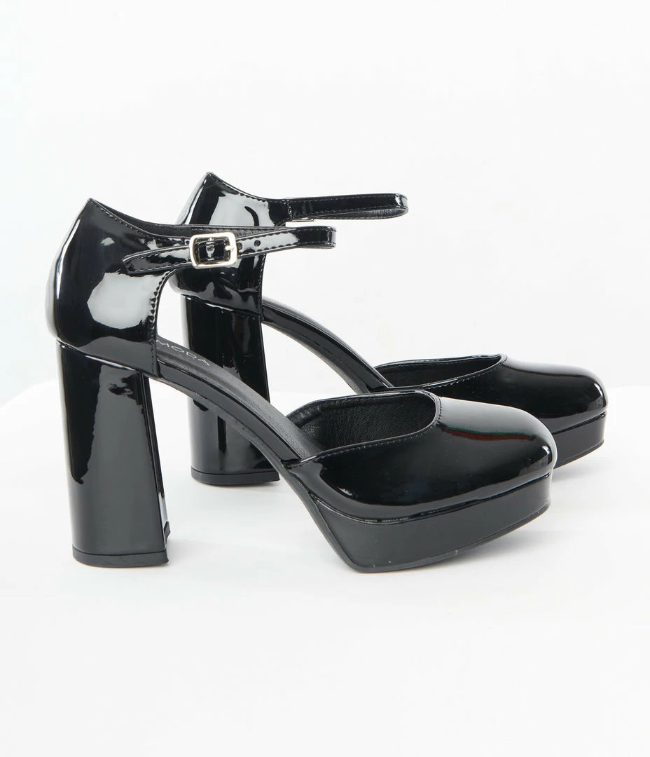Verona Collection Shoes Black Patent Leatherette Mary Jane Platforms