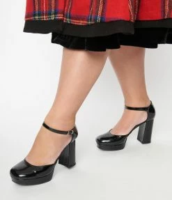 Verona Collection Shoes Black Patent Leatherette Mary Jane Platforms