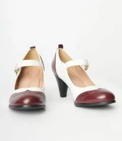 Verona Collection Shoes Burgundy & White Oxford Heels