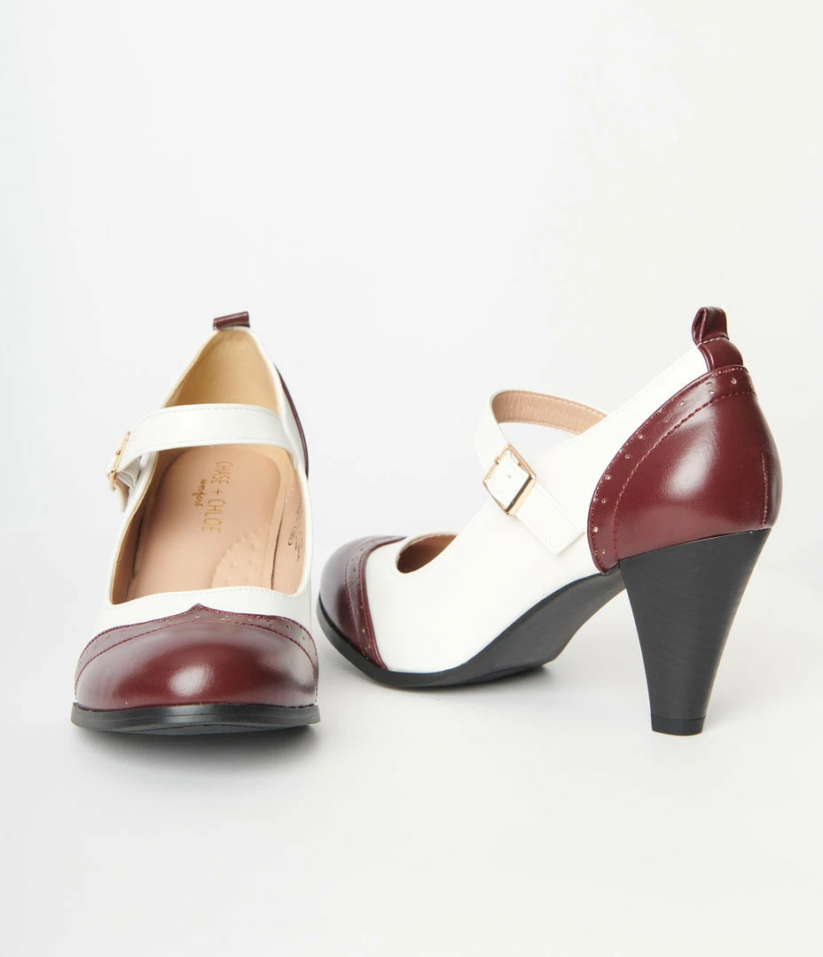 Verona Collection Shoes Burgundy & White Oxford Heels
