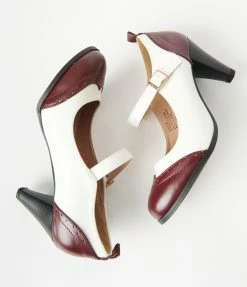 Verona Collection Shoes Burgundy & White Oxford Heels
